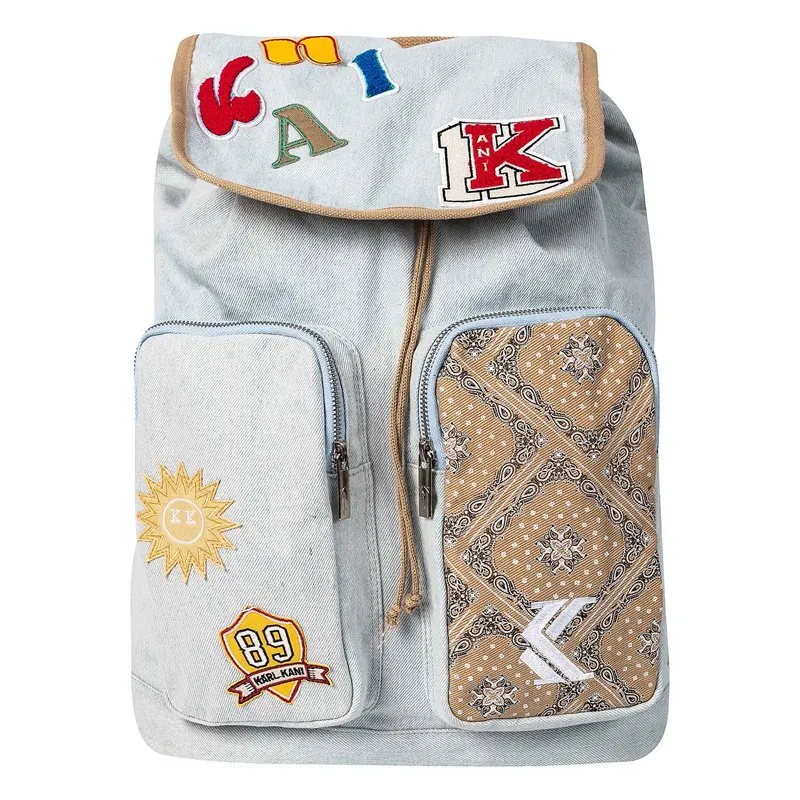 Rygsæk med tryk i vasket denim